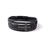 LEATHER MULTI-BAND CROSS BRACELET